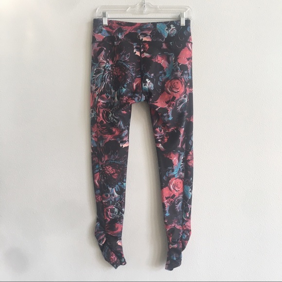 Calia Rose Garden Leggings 7/8 Cropped Ruched Floral Red Yoga Mid Rise Medium - Picture 2 of 12